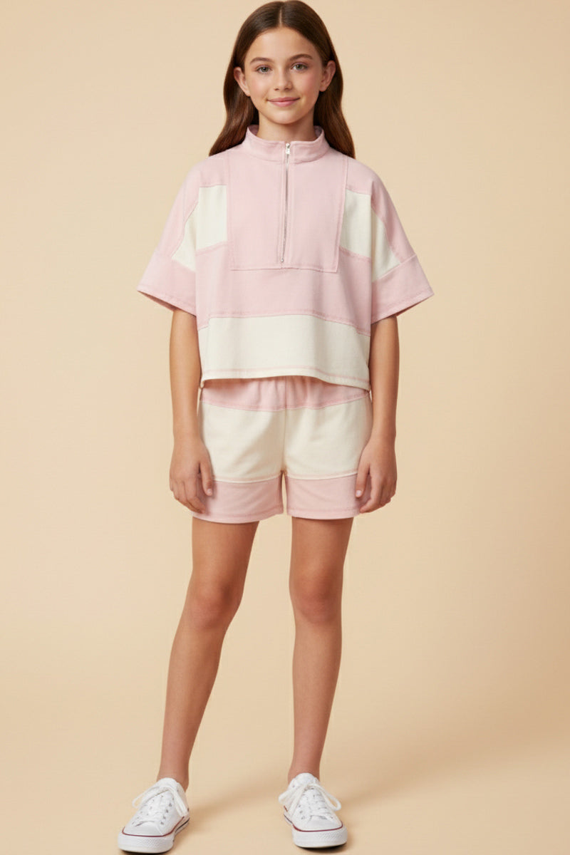 Color Block Stripe Half Zip Knit Top
