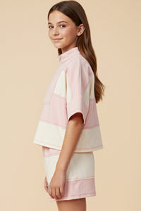 Color Block Stripe Half Zip Knit Top
