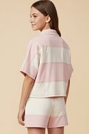 Color Block Stripe Half Zip Knit Top