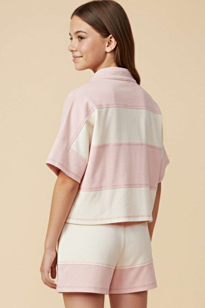 Color Block Stripe Half Zip Knit Top