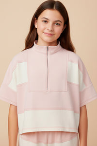 Color Block Stripe Half Zip Knit Top
