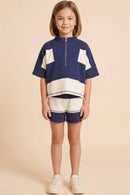 Color Block Stripe Half Zip Knit Top