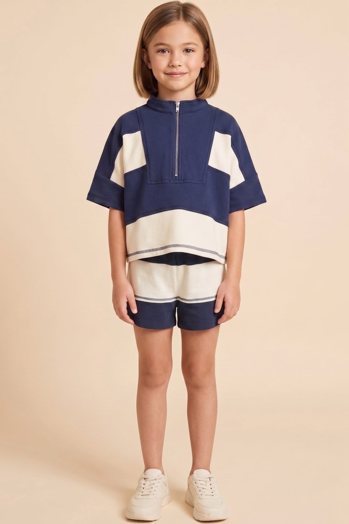 Color Block Stripe Half Zip Knit Top