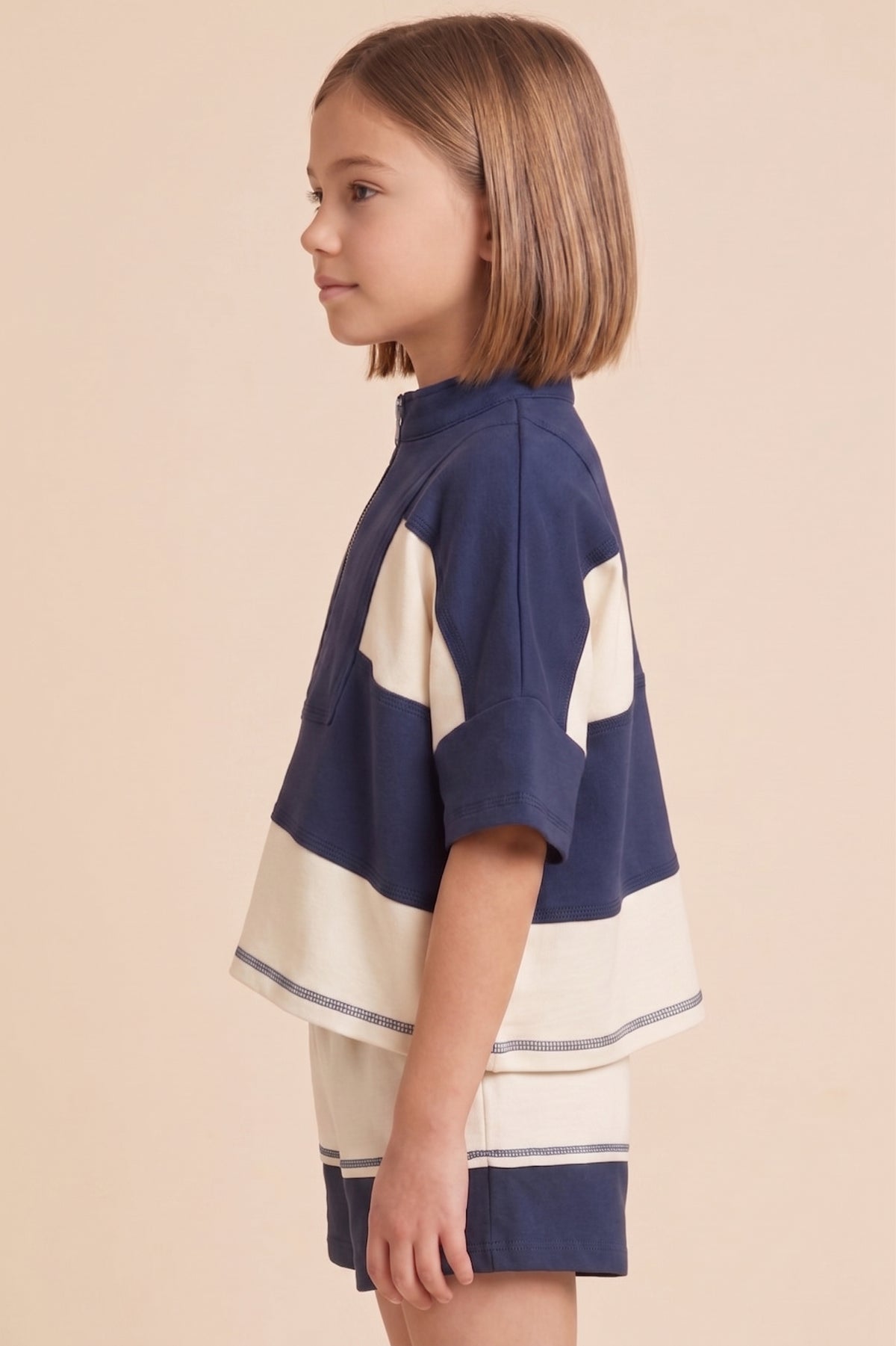 Color Block Stripe Half Zip Knit Top