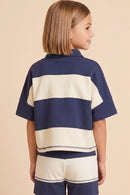 Color Block Stripe Half Zip Knit Top