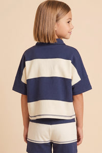 Color Block Stripe Half Zip Knit Top
