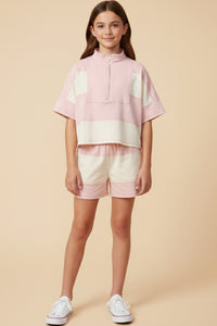 Color Block Stripe Elastic Waist Knit Shorts