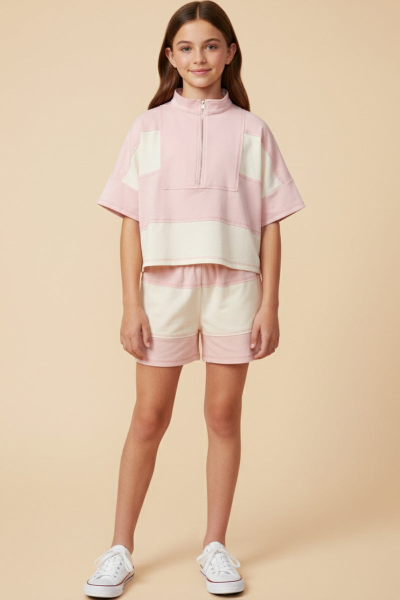 Color Block Stripe Elastic Waist Knit Shorts