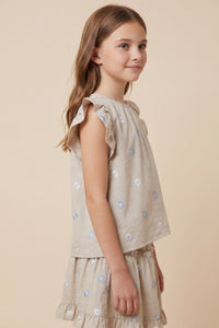 Floral Embroidered Ruffled Tank Top