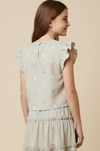Floral Embroidered Ruffled Tank Top