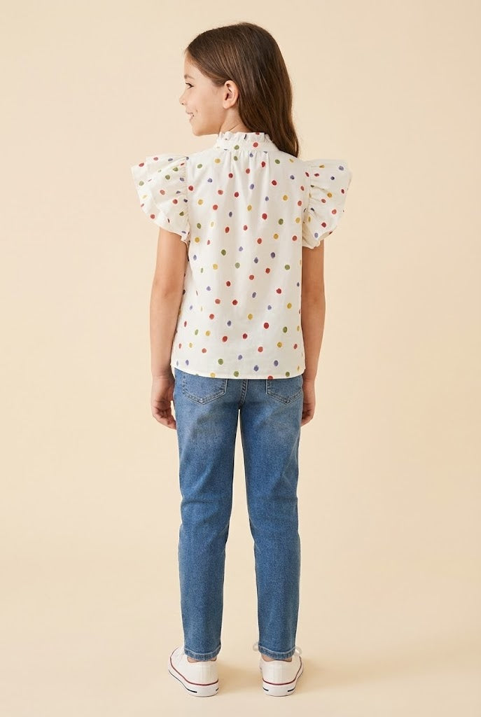 Multicolor Polka Dot Pleated Blouse