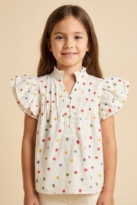 Multicolor Polka Dot Pleated Blouse
