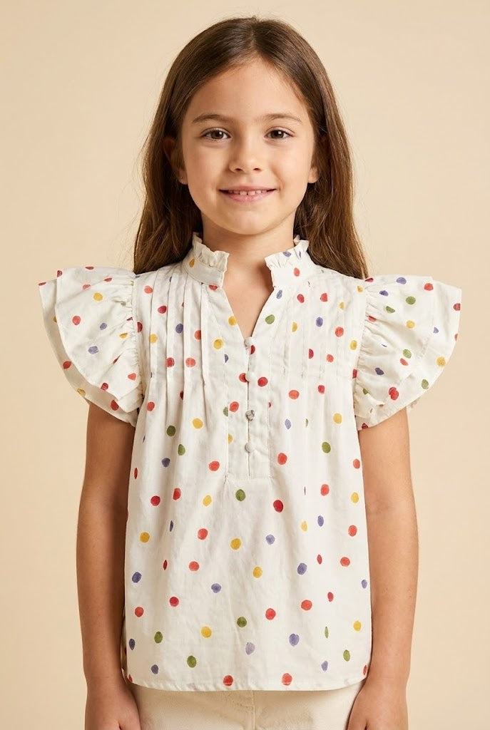Multicolor Polka Dot Pleated Blouse
