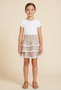Lace Trimmed Gingham Tiered Skirt