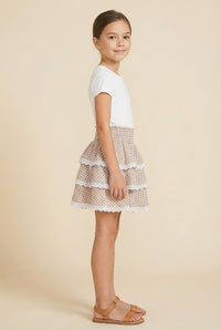 Lace Trimmed Gingham Tiered Skirt