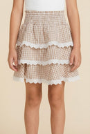 Lace Trimmed Gingham Tiered Skirt