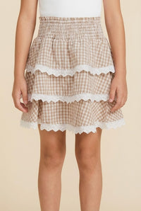 Lace Trimmed Gingham Tiered Skirt