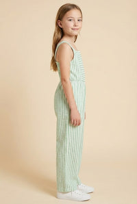 Striped Sleeveless Straight Leg Jumpsuit