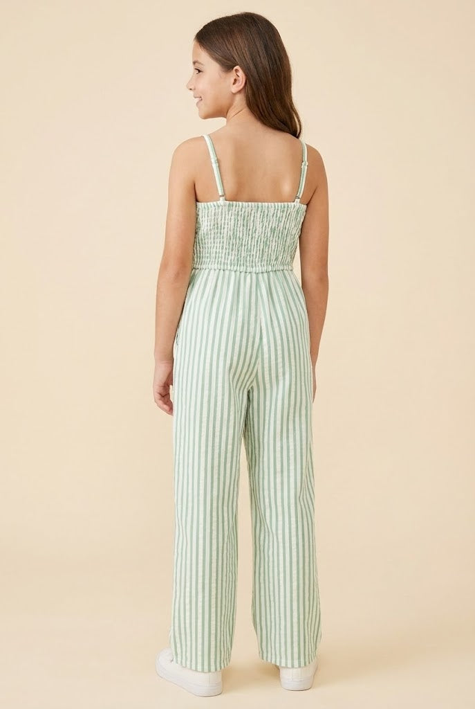 Striped Sleeveless Straight Leg Jumpsuit