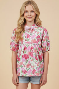 Striped Piping Detail Floral Top