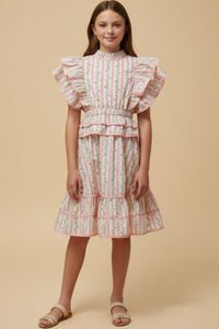 Floral Striped Ruffle Detail Dress