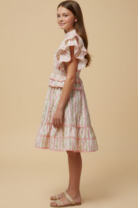Floral Striped Ruffle Detail Dress