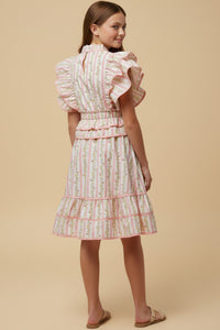 Floral Striped Ruffle Detail Dress