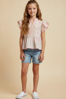Floral Striped Ruffle Shoulder Top