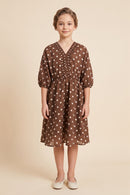Smocked Neckline Polka Dot Dolman Dress