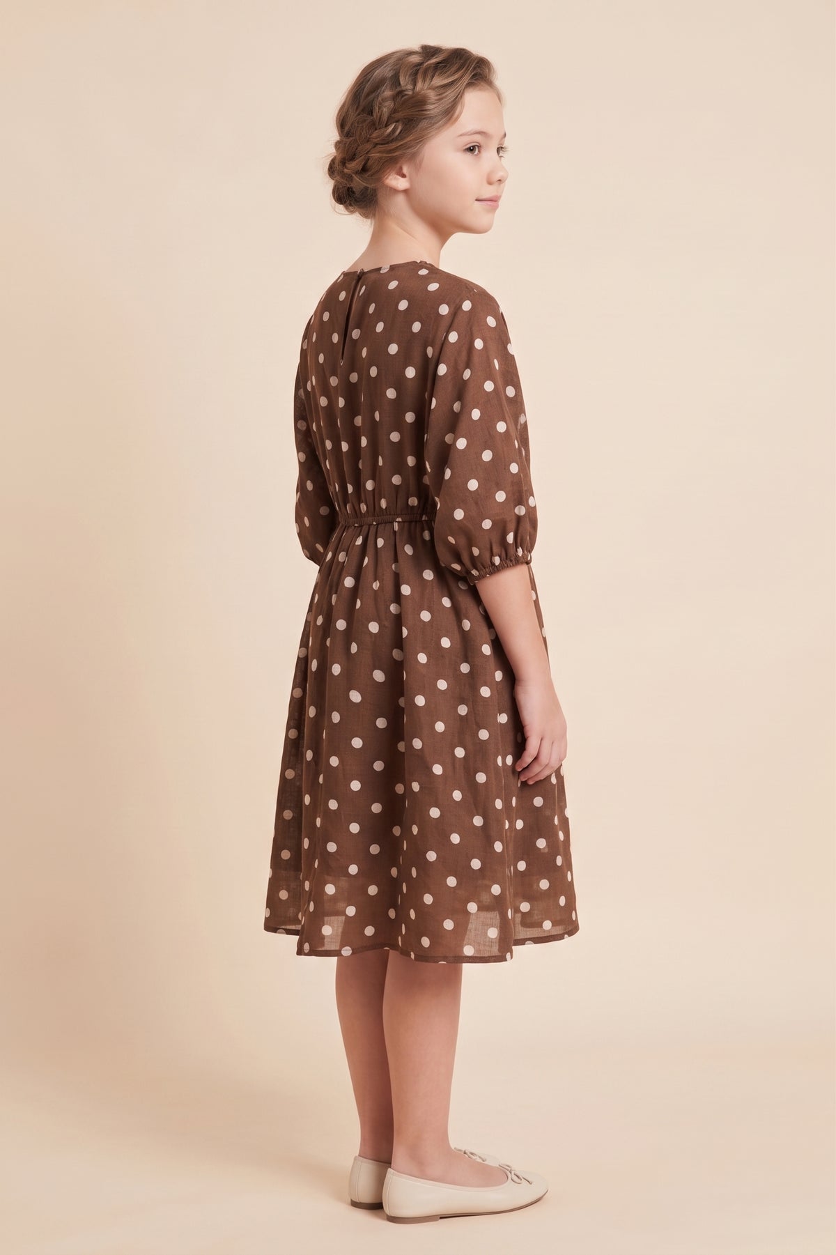 Smocked Neckline Polka Dot Dolman Dress