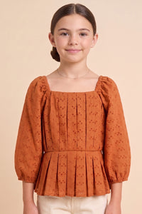 Eyelet Crochet Pleat Detail Peplum Top