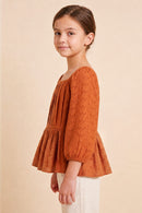 Eyelet Crochet Pleat Detail Peplum Top