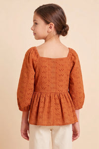 Eyelet Crochet Pleat Detail Peplum Top
