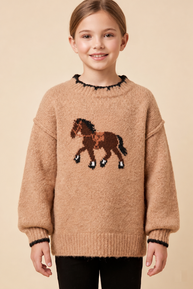 Contrast Detail Horse Knit Sweater