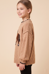 Contrast Detail Horse Knit Sweater