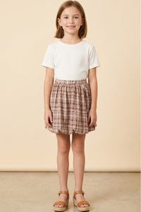 Elastic Waist Bubble Hem Plaid Skirt