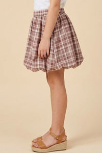 Elastic Waist Bubble Hem Plaid Skirt
