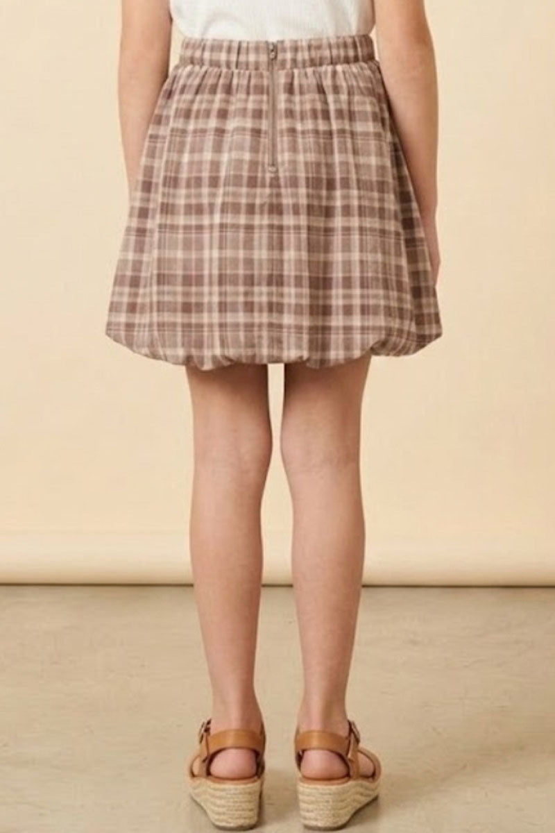 Elastic Waist Bubble Hem Plaid Skirt