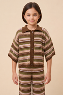 Multi Stripe Textured Sweater Knit Collared Shirt