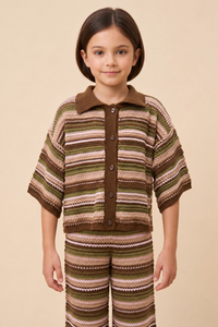 Multi Stripe Textured Sweater Knit Collared Shirt