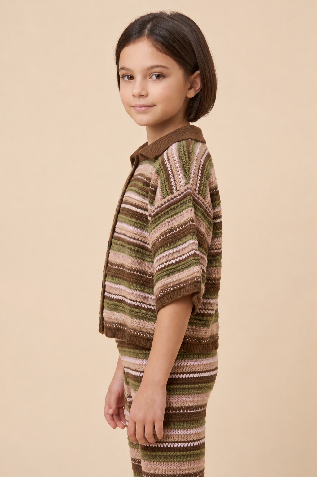 Multi Stripe Textured Sweater Knit Collared Shirt