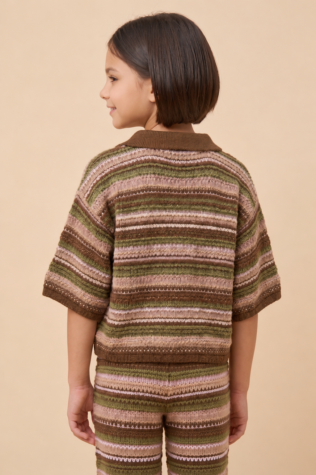 Multi Stripe Textured Sweater Knit Collared Shirt