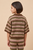Multi Stripe Textured Sweater Knit Collared Shirt