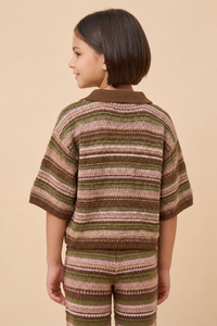 Multi Stripe Textured Sweater Knit Collared Shirt