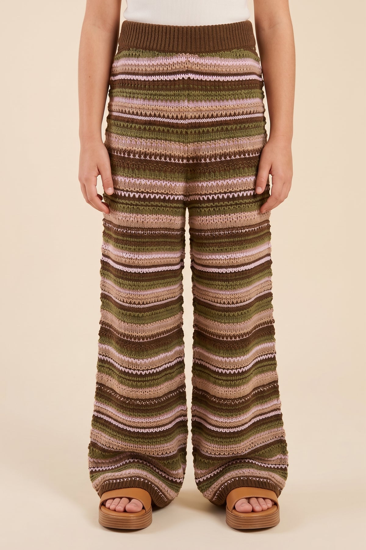 Multi Striped Textured Relax Fit Sweater Knit Pants