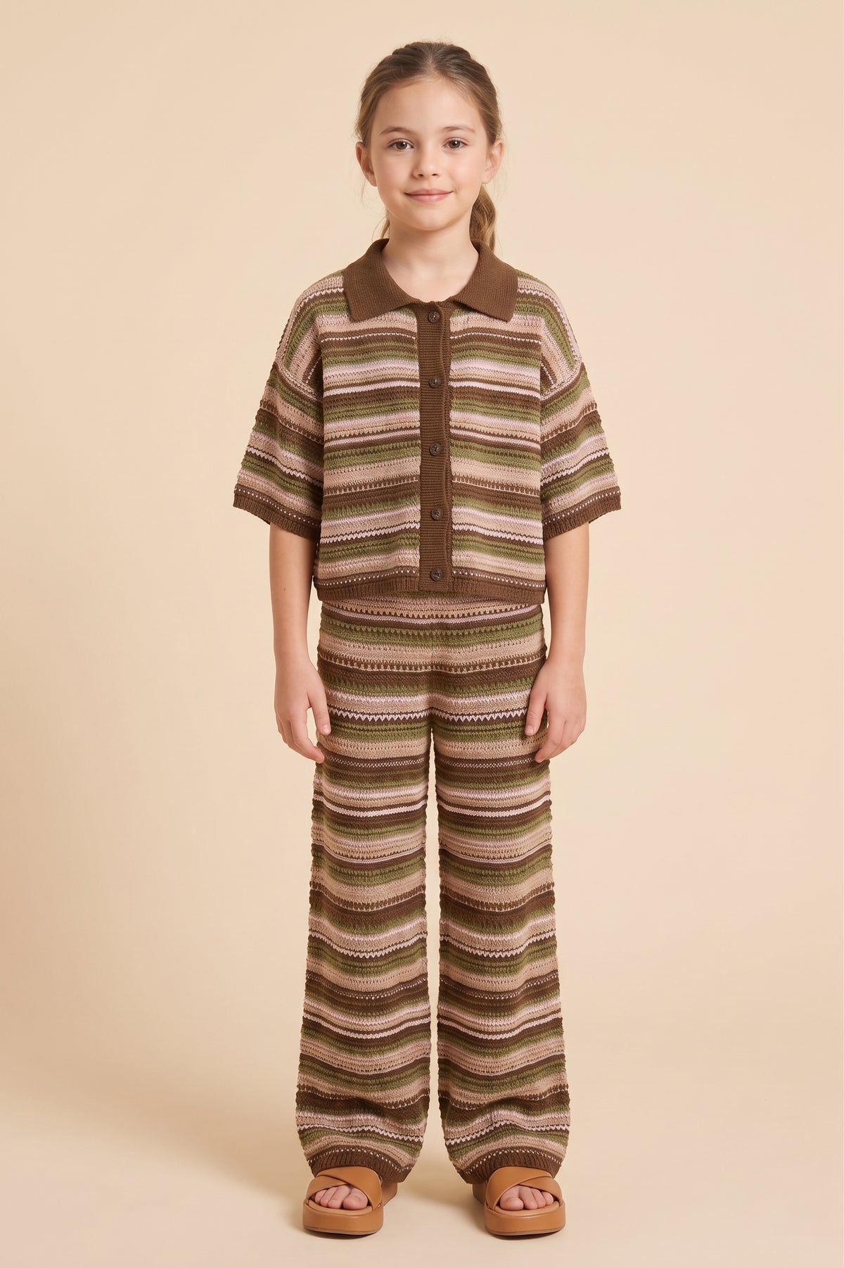 Multi Striped Textured Relax Fit Sweater Knit Pants