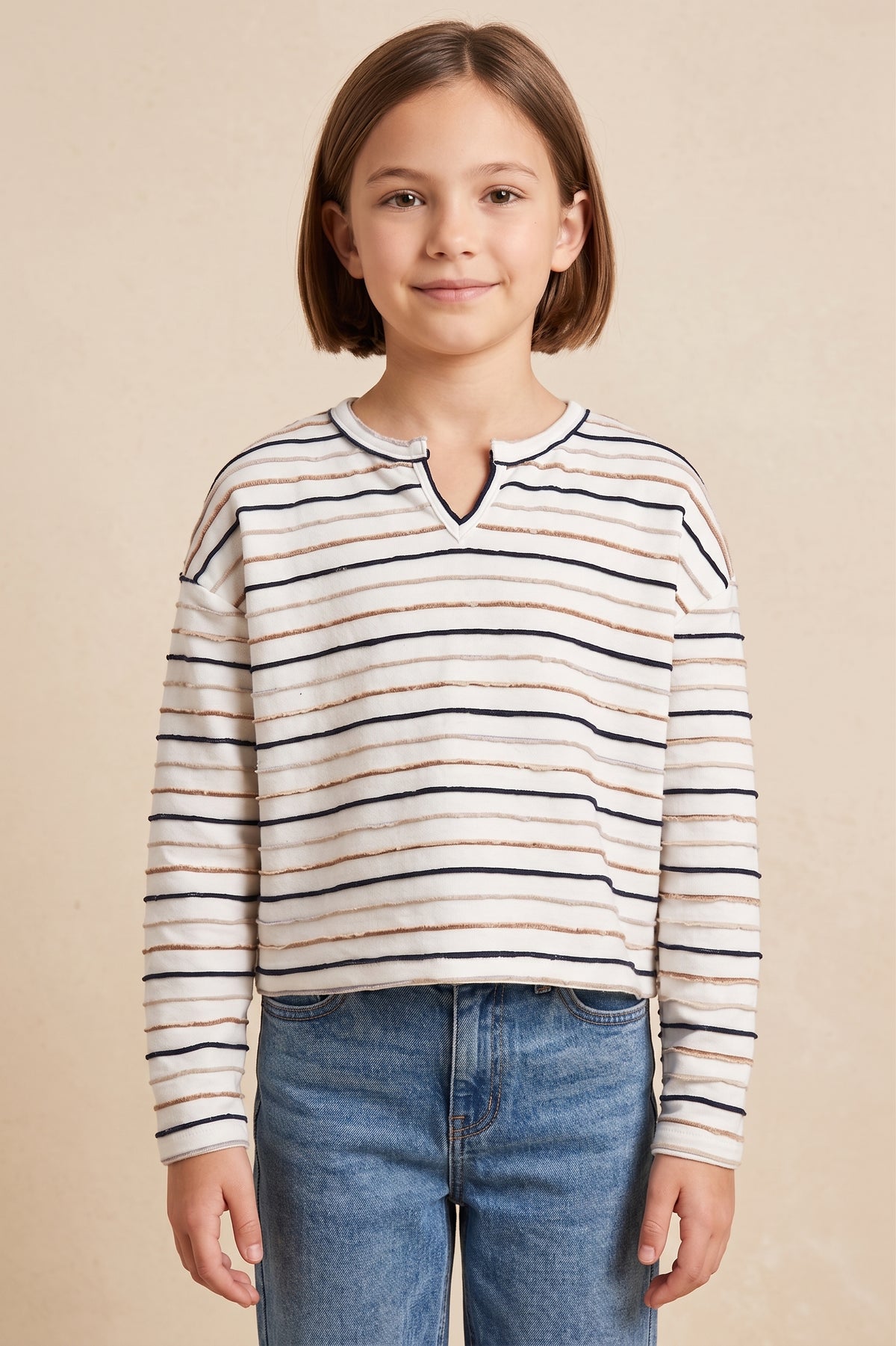 Textured Stripe Drop Shoulder Knit Shirt