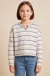 Textured Stripe Drop Shoulder Knit Shirt