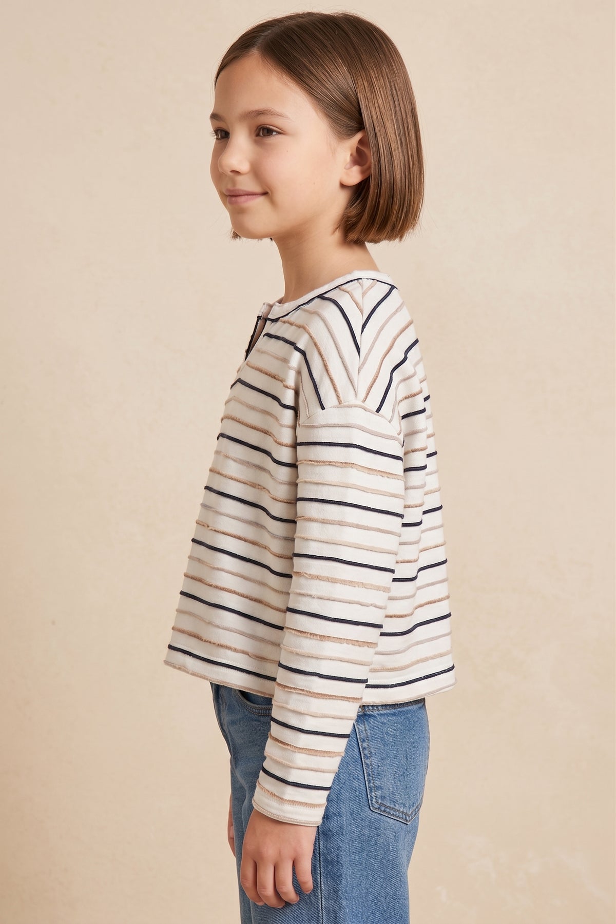 Textured Stripe Drop Shoulder Knit Shirt