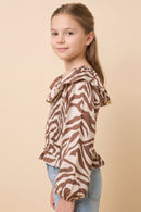 Zebra Print Ruffle Detail Smocked Top
